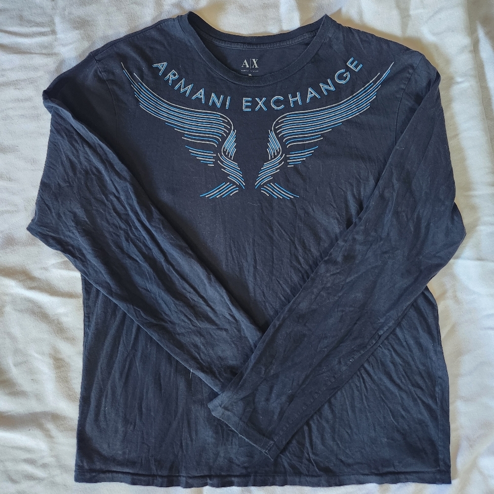 Armani Exchange Long Sleeve Graphic Tee Size XL Navy Blue Logo Shirt